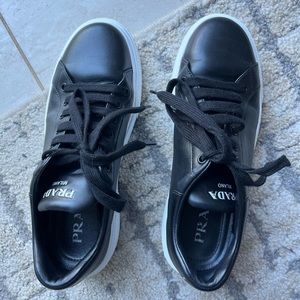 Black Leather Prada Sneakers With White Soles, Used